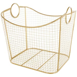 Gold Metal Deep Storage Basket with Round Handles