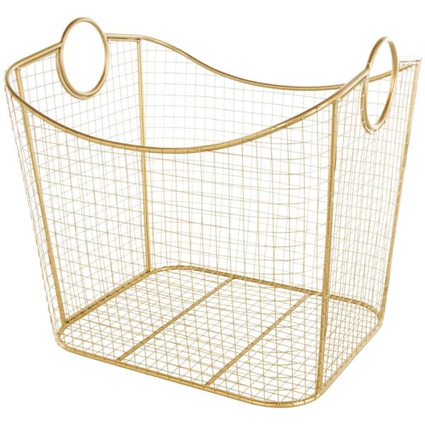 Litton Lane Gold Metal Deep Storage Basket with Round Handles