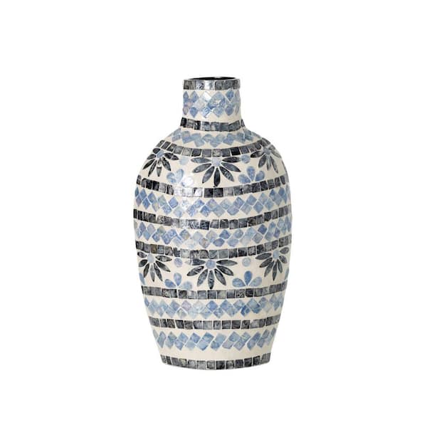 SULLIVANS 18 in. Small Blue White Capiz Vase
