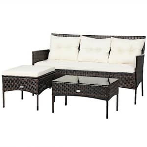 PE Wicker Outdoor Sectional Sofa with Off White Cushions and Table