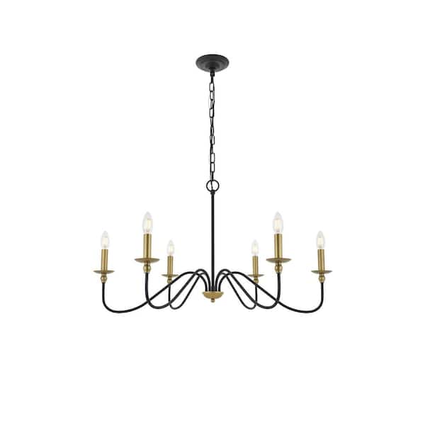 Unbranded Timeless Home Roman 36 in. W x 19 in. H 6-Light Matte Black and Brass Pendant