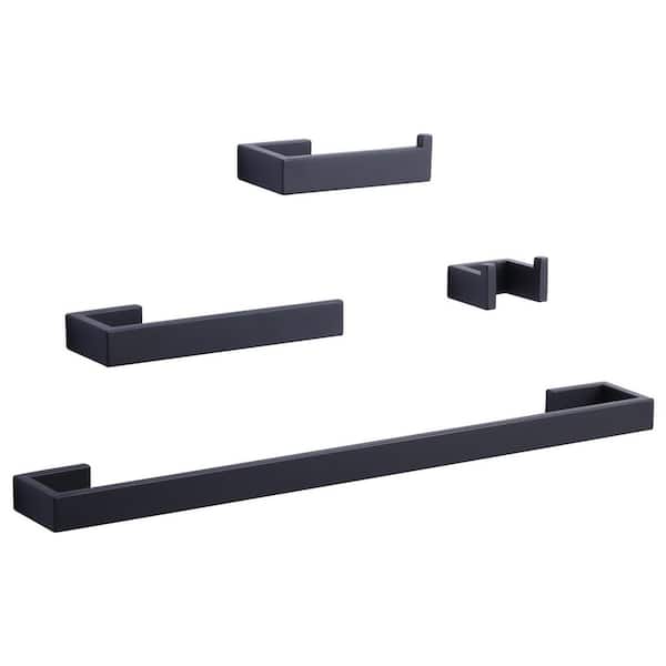 4-Piece Bath Hardware Set with 24 in. Towel Bar Toilet Paper Holder and Towel Hook in Matte Black