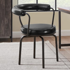 Athean Black Faux Leather Swivel Accent Arm Chair with Metal Frame