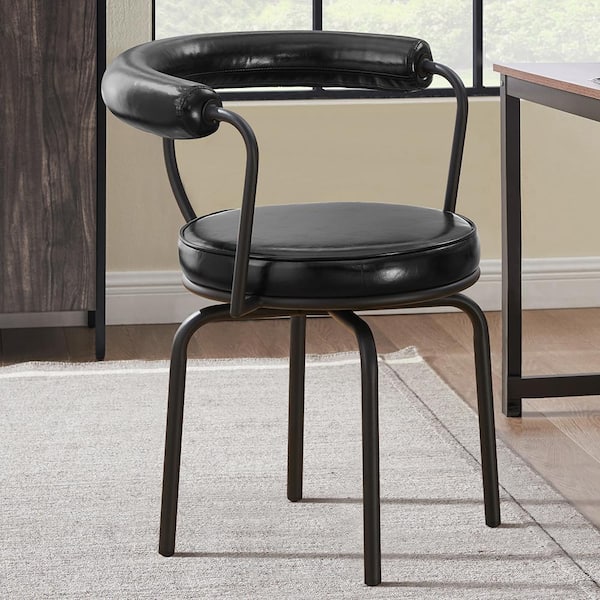Art Leon Athean Black Faux Leather Swivel Accent Arm Chair with Metal Frame