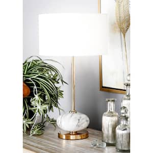 22 in. Gold Ceramic Task and Reading Table Lamp with Marble Inspired Base