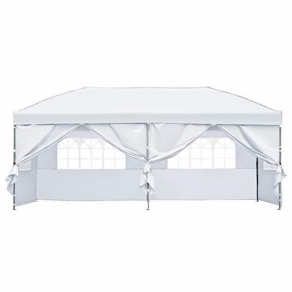 Lycvki 10 ft. x 20 ft. White Pop Up Canopy Tent with Sidewalls for Backyard Wedding and Party