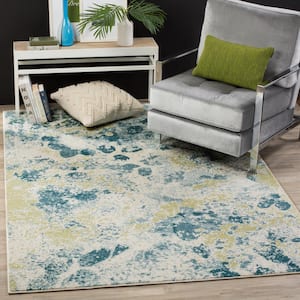 Watercolor Ivory/Light Blue 7 ft. x 9 ft. Floral Area Rug