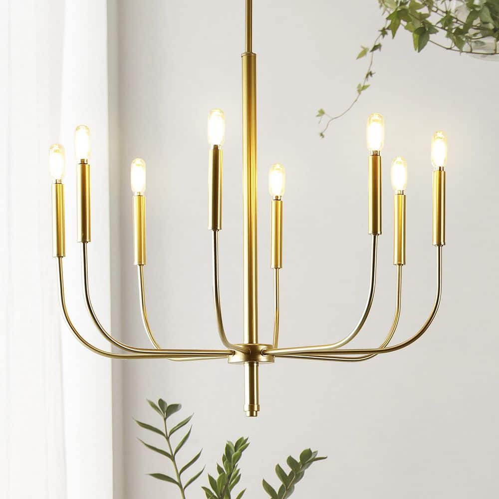 JONATHAN Y Amoros 27.25 in. 8-Light Modern Mid-Century Iron LED Chandelier,  Gold Painting JYL7900B - The Home Depot