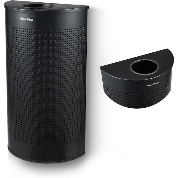 15 Gal. Black Perforated Steel Half-Round Open Top Commercial Metal Household Trash Can with Lid