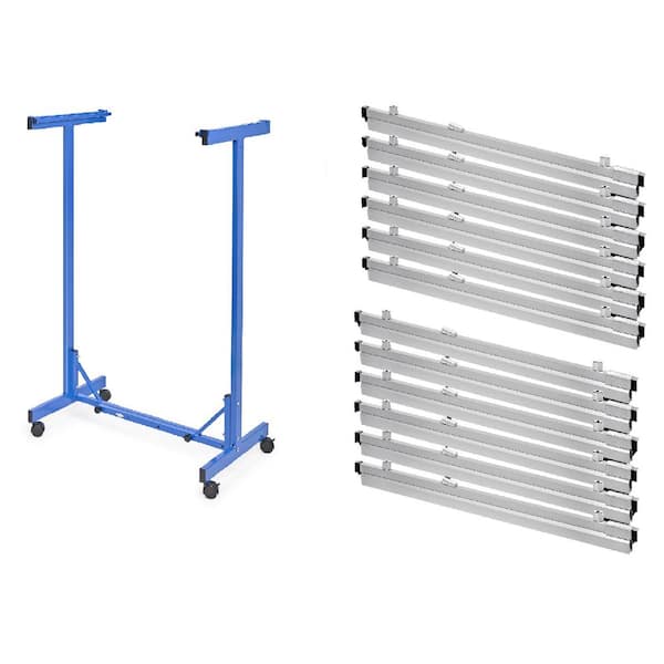 AdirOffice 51 in. x 47 in. Portable Expandable Steel Plan Center Hanging File Folder Rack, Blue, with (12) 30 in. Hanging Clamps