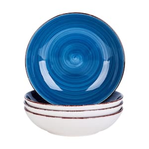 4-Piece Blue Porcelain Dinnerware Set Large Slad Pasta Bowls Soup Plates (Service for 4)