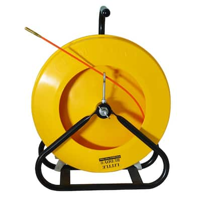 VEVOR Fish Tape Fiberglass 656 ft. x 1/4 in. Duct Rodder Fishtape Wire Puller with Steel Reel Stand, 3 Pulling Heads for Wall