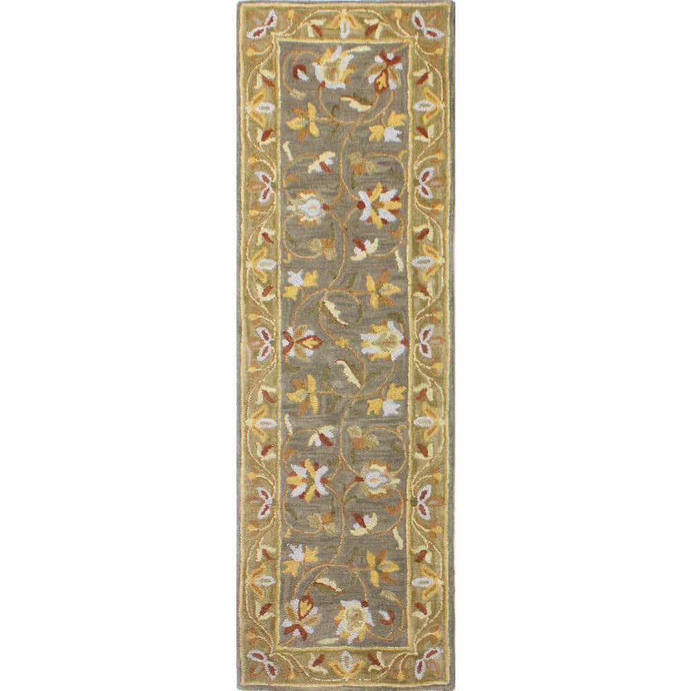 Venezia Grey 3 ft. x 8 ft. (26 x 8) Floral Transitional Runner Rug
