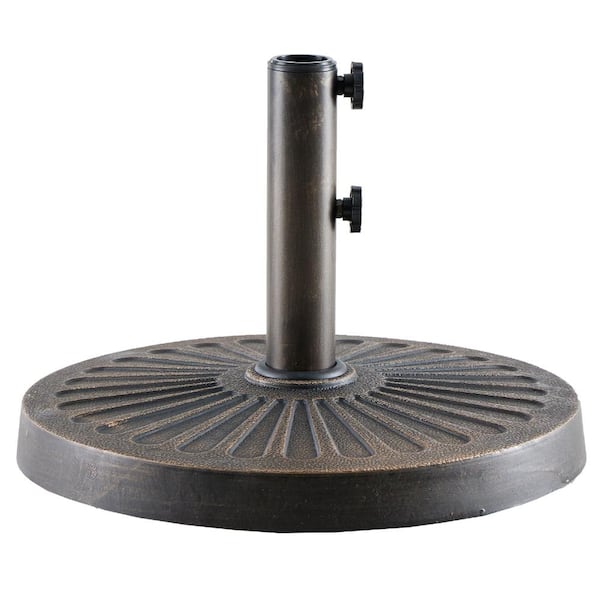 30 lbs. Bronze Ø18 in. Metal Patio Umbrella Base with Heavy-Duty Resin Base & 2 Rotary Button + 2 Adapters
