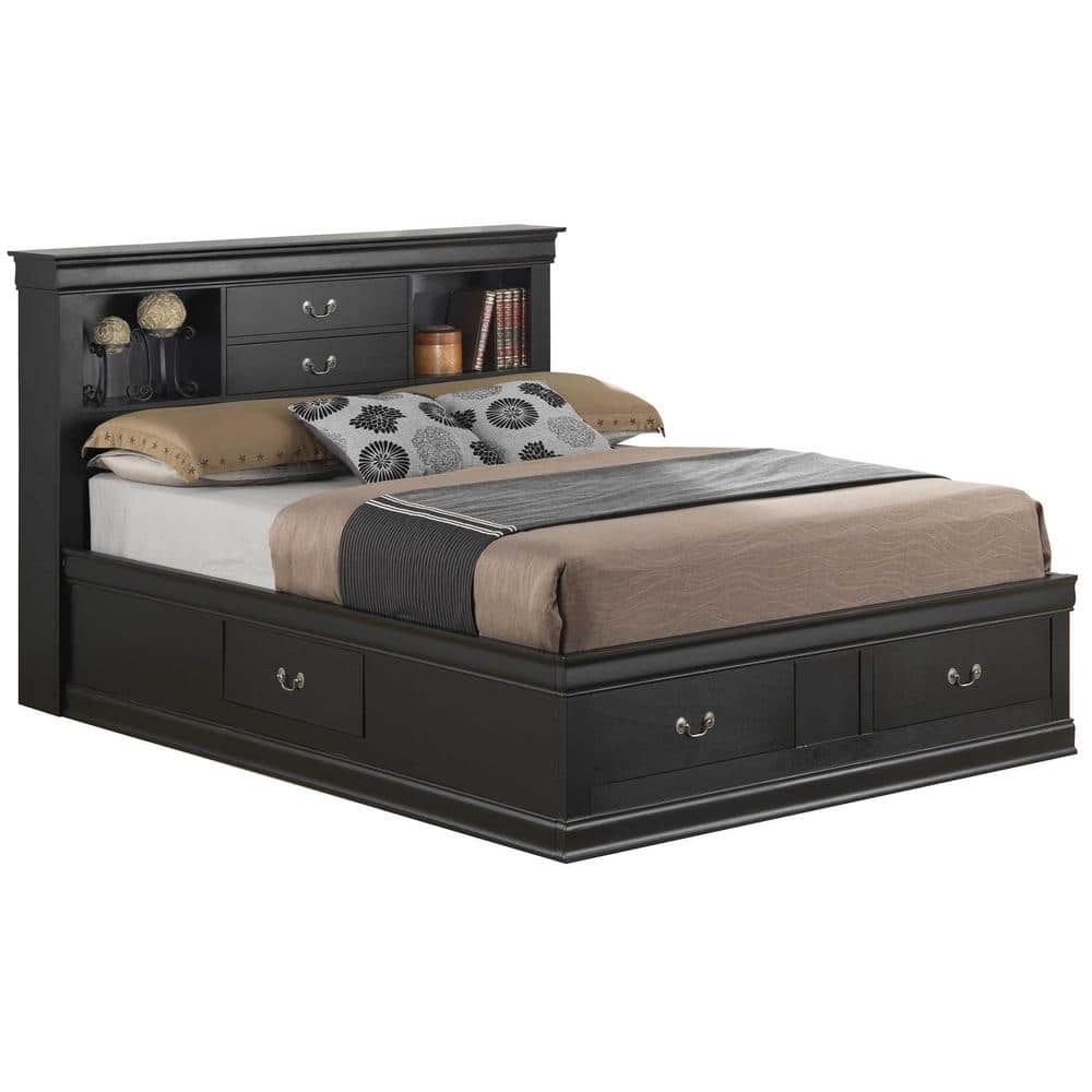 Louis Philippe Black King Storage Platform Bed