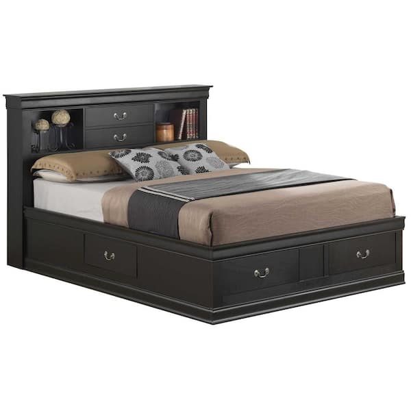 AndMakers Louis Philippe Black King Storage Platform Bed