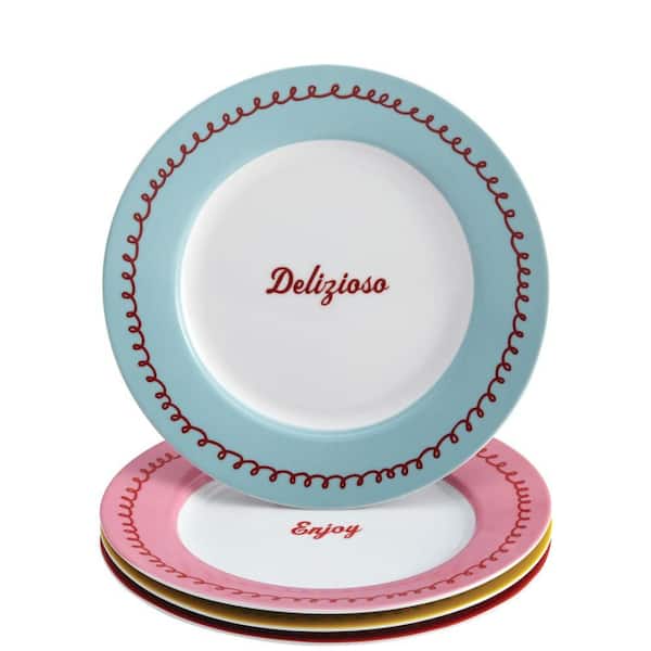 Cake Boss Serveware 4-Piece Porcelain Dessert Plate Set in Icing and Quotes Print