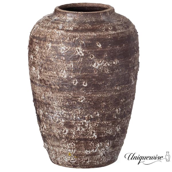 Uniquewise 7 in. Textured Vintage Inspired Ceramic Vase-Perfect for Displaying Faux Flowers and Branches, Brown, Medium