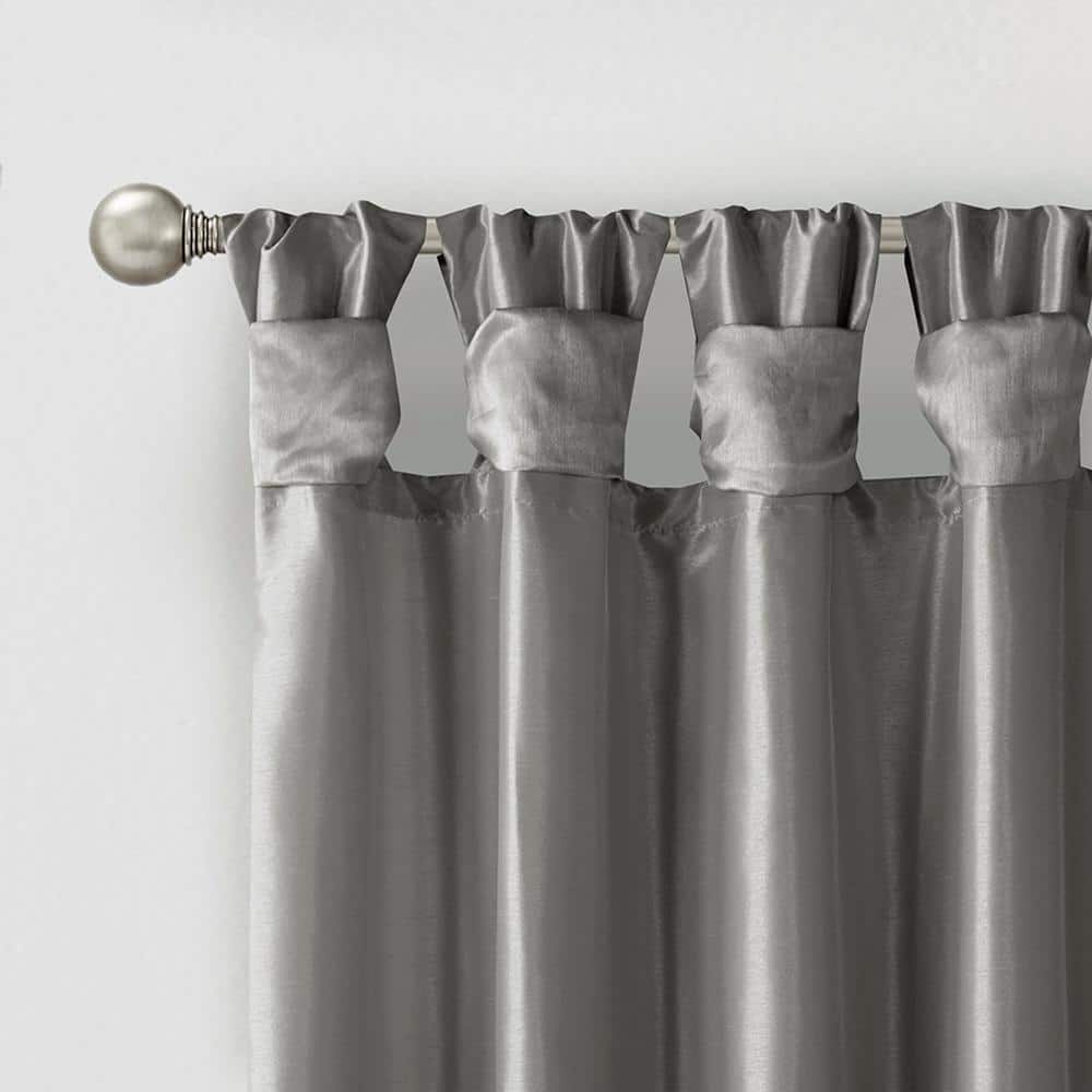 Charcoal Faux Silk Tab Top Light Filtering Curtain Panel