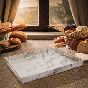 White/Gray Polypropylene Marble Tray with Handle
