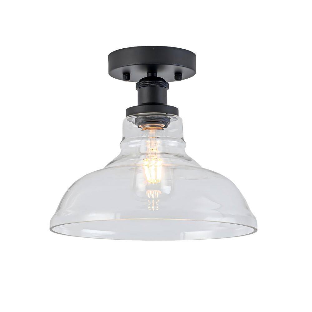 Carmen 11-in 1-Light Modern Dome Matte Black Semi-Flush Mount Ceiling Light with Clear Glass Shade for Foyer price history on PriceWatchPro