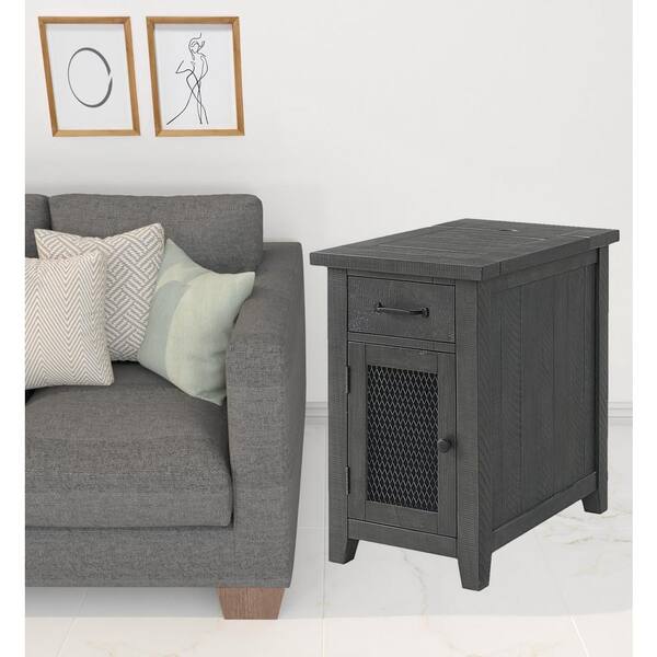 HomeRoots Charlie 16 in. Gray Rectangle Wood End Table with Drawers