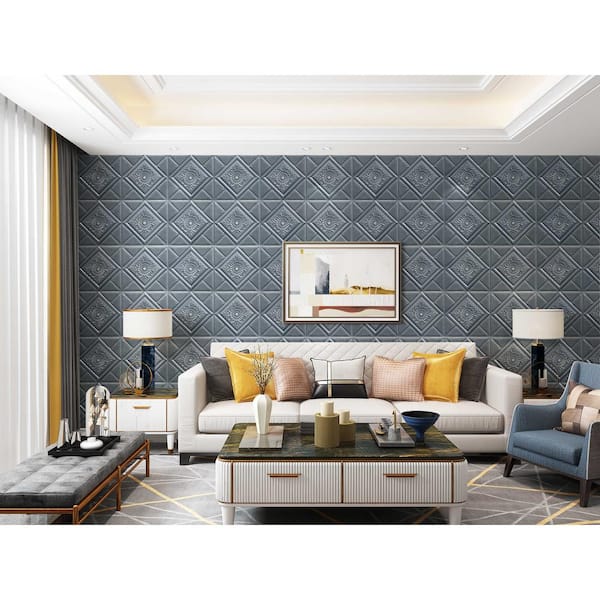 Falkirk Jura II 1/3 in. 28 in. x 28 in. Peel & Stick Dark Silver Stylized Flowers Diamonds Foam Decorative Wall Paneling