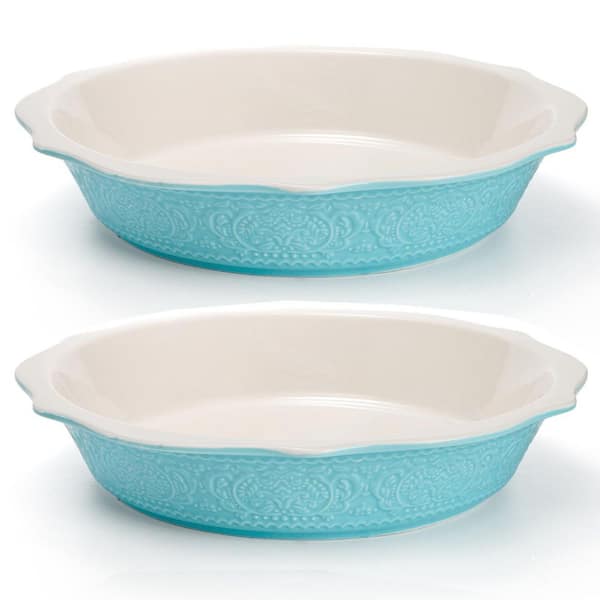 2 Pack Embossed Wave Edge Ceramic Pie Pan Set Nonstick Deep Baking Dish for Pie Quiche Casserole Oven Safe