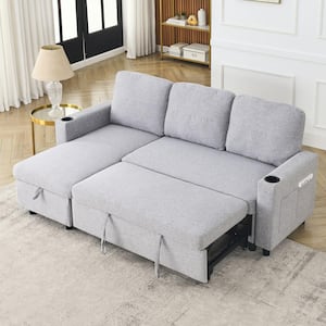 78.5 in. W Gray Polyester Full Size Convertible  3-Seat  Sofa Bed