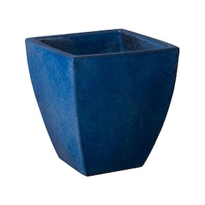 17 in. H Square Blue Ceramic Planter