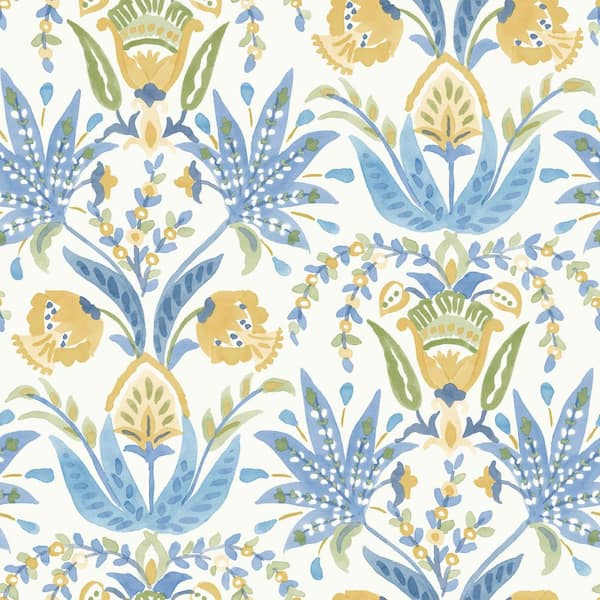 Waverly Tipton Peel & Stick Blue/White Wallpaper | DecoratorsBest