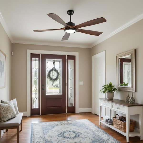 60 in. LED Indoor Farmhouse Style Downrod Black Walnut Ceiling Fan with Light Kit, Remote/APP Controls