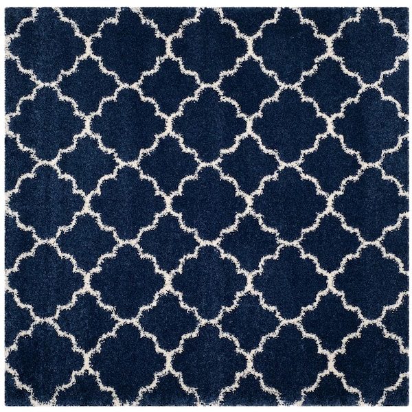 Hudson Shag 11 ft. x 11 ft. Square Navy/Ivory Geometric Quatrefoil Area Rug