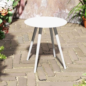 1-Piece White Round Aluminum Side Table with Adjustable Feet