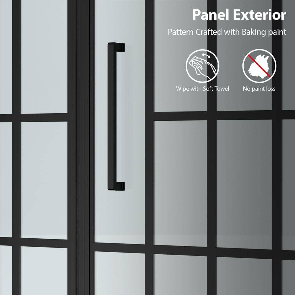 40" W x 72" H Matte Black Semi-Frameless Shower Door with Patterned Glass