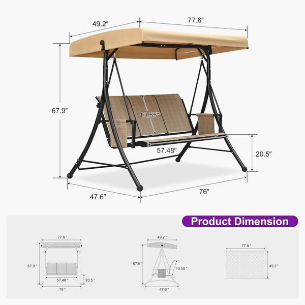 PURPLE LEAF 3-Person Deluxe Outdoor Patio Porch Swing with Weather
