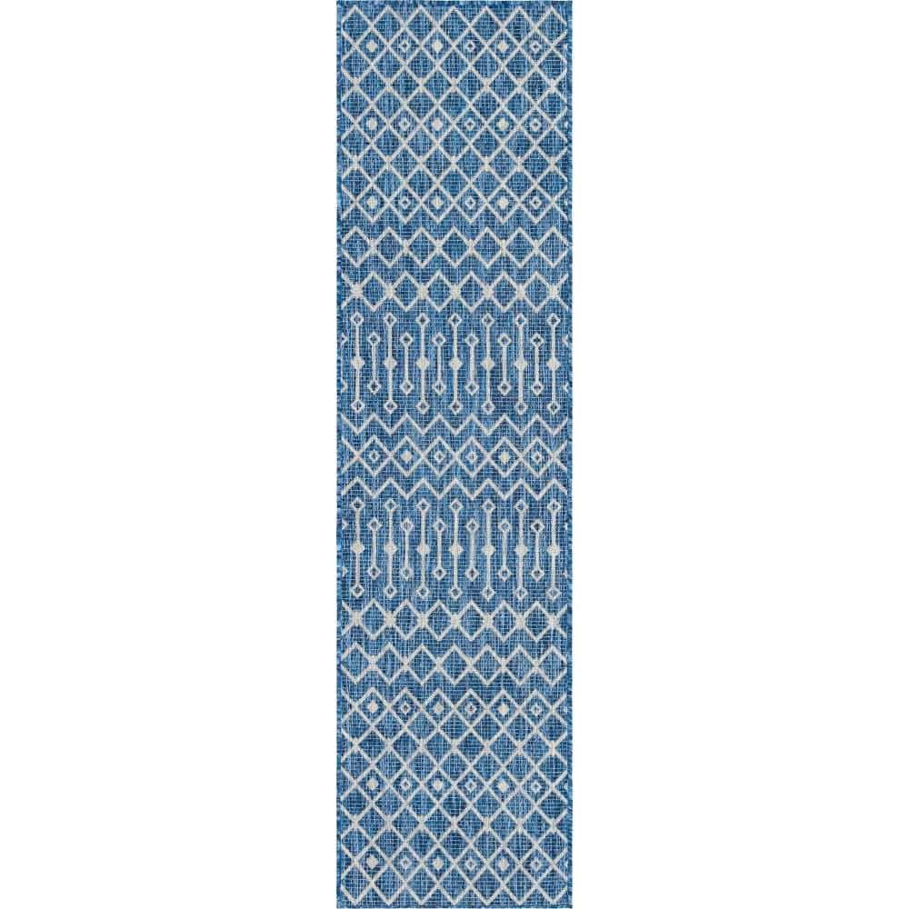 Unique Loom Outdoor Trellis Tribal Trellis Blue 2 ft. x 8 ft. Area Rug ...