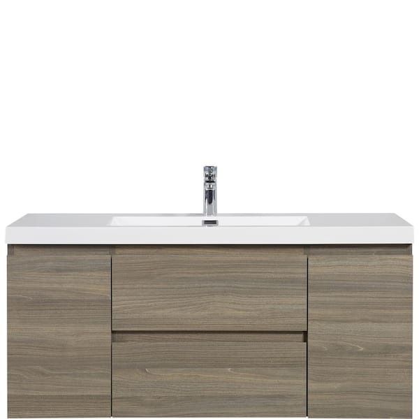 Boosicavelly 48 in. W x 20 in. D x 22 in. H Single Sink Floating Bath Vanity in Ash Grey with Glossy White Resin Top