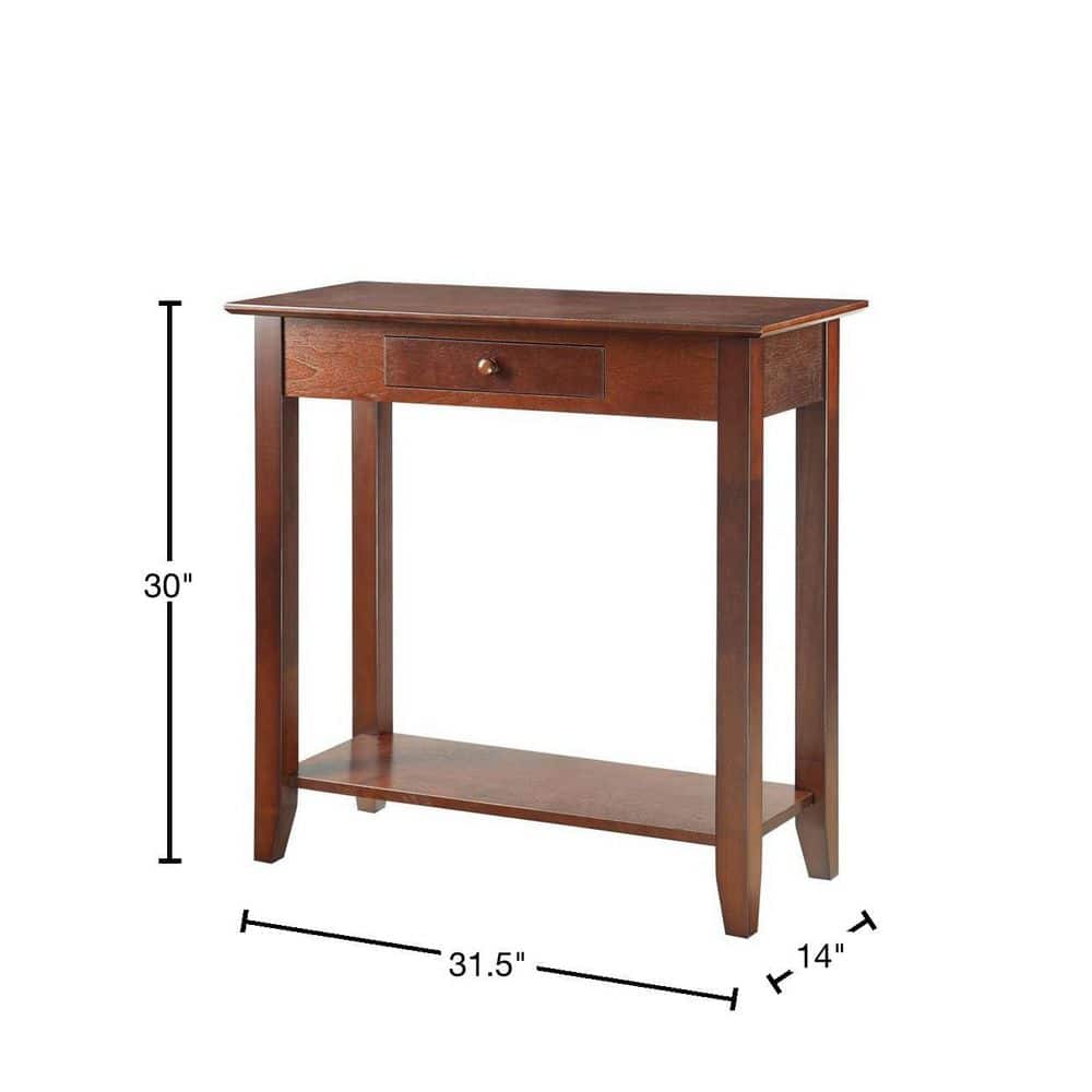Espresso Solid Pine Wood Hall Table with Drawer and Shelf