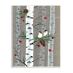"Birds and Holiday Ornaments Birch Tree Forest" by Grace Popp Unframed Animal Wood Wall Art Print 10 in. x 15 in.