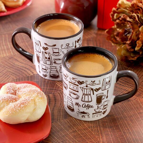 Mr. Coffee Vintage Brew 4 Piece 18 Ounce Coffee Maker Stoneware Mug Set in Brown