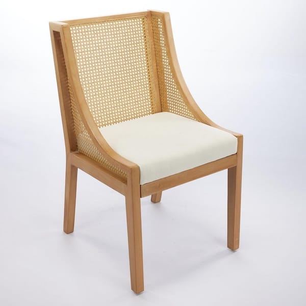 Light Brown Wicker Outdoor Dining Chair with Decorative Armrests and Beige Cushion (1-Pack)