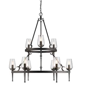Marcellis 9-Light Dark Natural Iron Chandelier with Clear Glass Shade