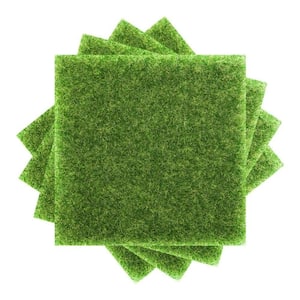 Green 4-Packs 6 x 6 in. Fake Grass for Crafts Artificial Garden Grass for Decor, Dollhouse Miniature Ornament DIY Grass