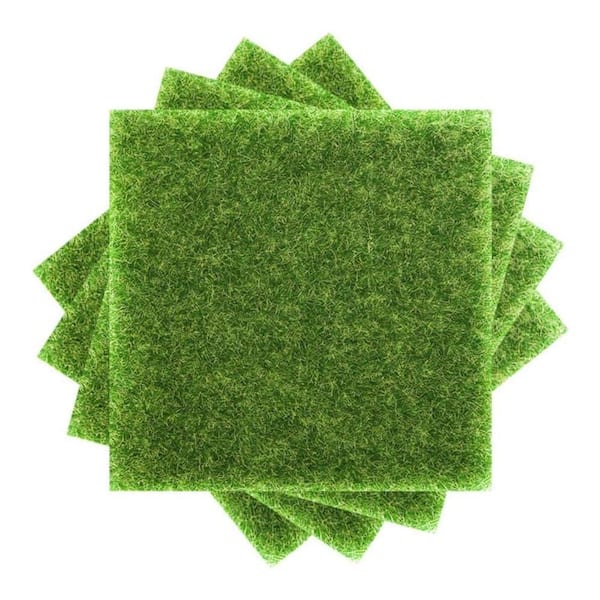 Afoxsos Green 4-Packs 6 x 6 in. Fake Grass for Crafts Artificial Garden Grass for Decor, Dollhouse Miniature Ornament DIY Grass
