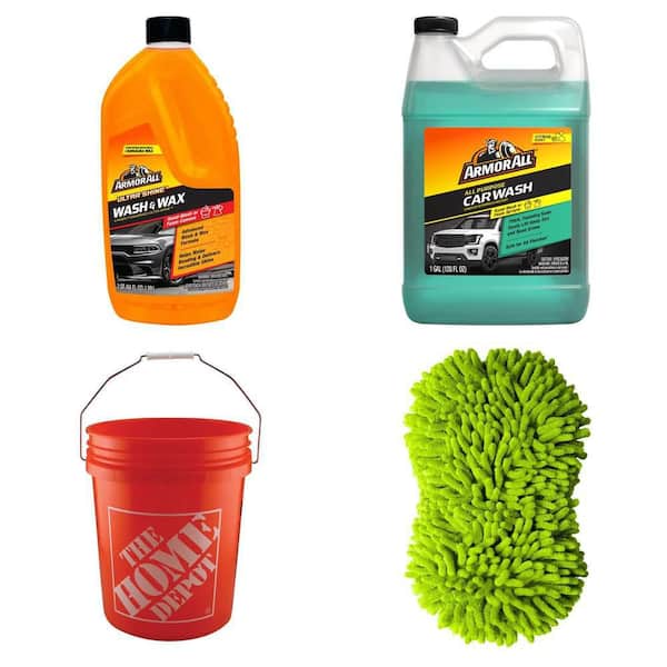64 fl. oz. Ultra Shine Wash and Wax, 128 oz. All-Purpose Car Wash, 5 Gallon Bucket and 2-in-1 Scrub Sponge Combo