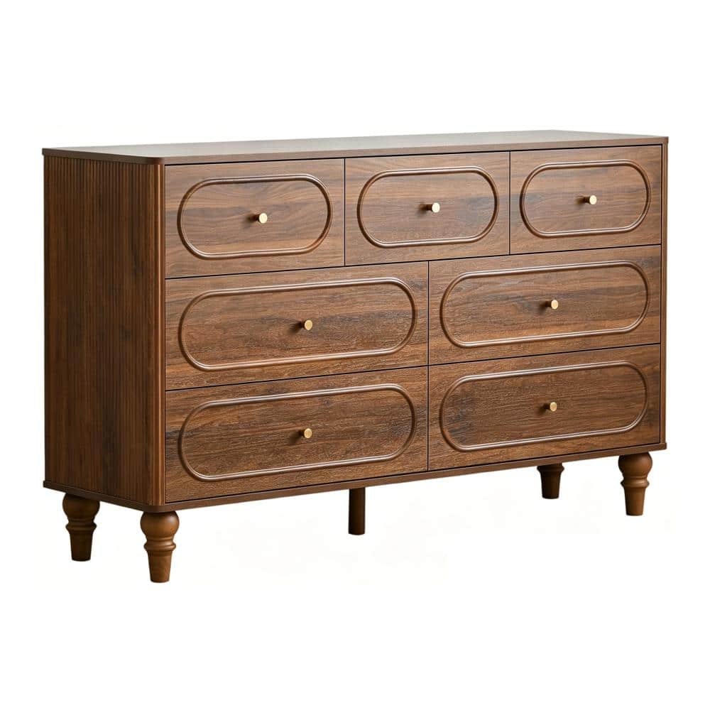 Walnut Finish 7-Drawer Dresser Without Mirror, Mid-Century Wide Chest of Drawers Bedroom Storage Cabinet price history on PriceWatchPro