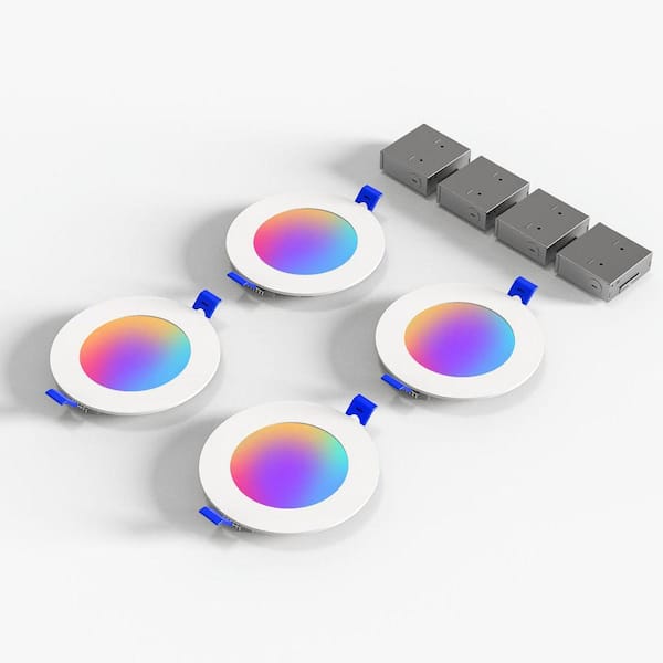 6 in. 12W 1050 LM Smart RGBCCT Canless Integrated LED Recessed Light Trim, Dimmable Downlight, APP Control Only, 4-Pack