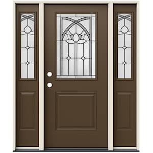 36 in. x 80 in. Right-Hand/Inswing 1/2 Lite Ardsley Decorative Glass Dark Chocolate Steel Prehung Front Door