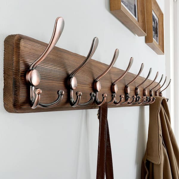 38.6 in. Wall Mounted Coat Rack with 10-Triple Hooks, Heavy Duty Rustic Coat Hooks for Clothes, Jacket, Hat, Brown